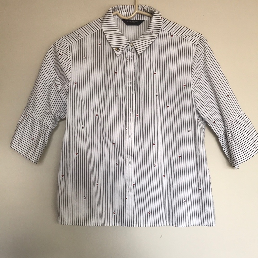 Button-up, striped shirt.
